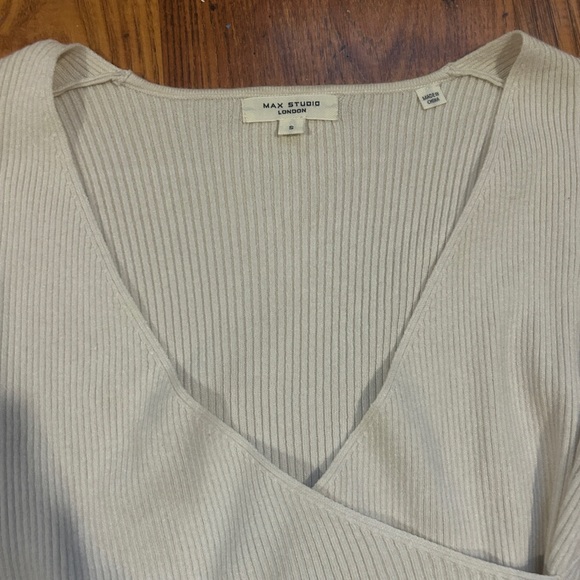 Max Studio Cream Ribbed Wrap Blouse - Picture 2 of 4